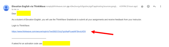 Registration Confirmation Email from ThinkWave
