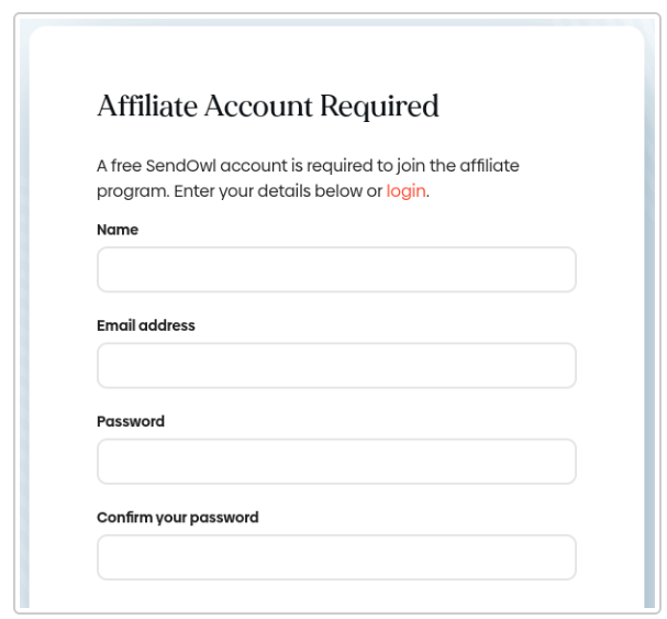 Affiliate Account Registration Form
