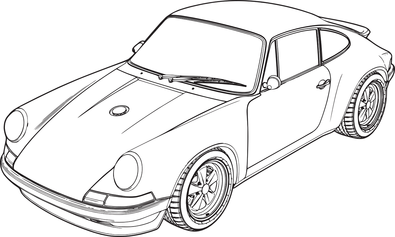 Black and white drawing of Porche 911 Black and white drawing of Porche 911