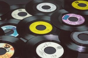 black vinyl record on black vinyl record